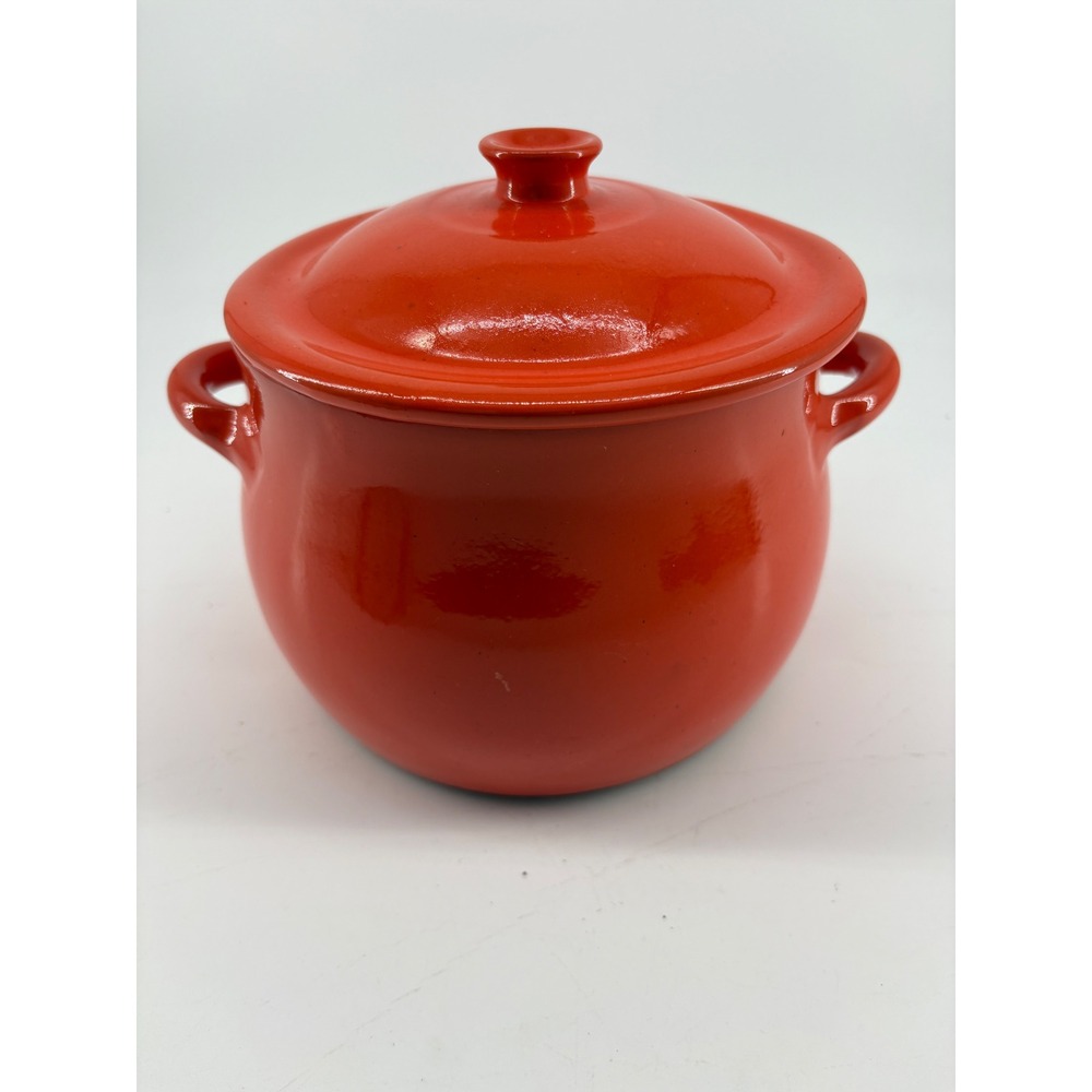 Vintage Coop Stov Albisola #18 Orange Glazed Terracotta Bean Pot Casserole Dish